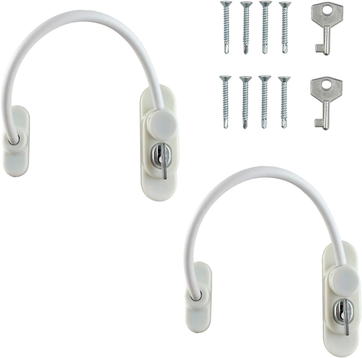 Kamtop 2 PCS 7 Inch Window Restrictor Locks Security Cable for Child Baby Safety Window Locks Door Locks with Screws Keys White