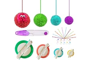 KNEWMART Pompom Makers, 4 Sizes Fluff Ball Weaver Needle Pompom Maker Sets-DIY Pompoms Craft Doll Making Kits Contain 1pcs Sc