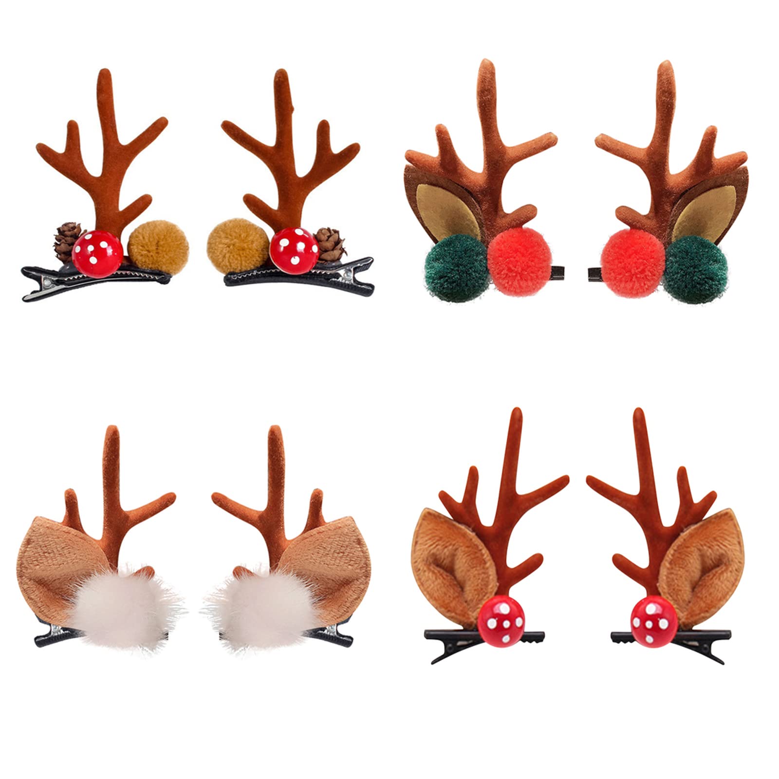 Golden Apple 4 Pairs Girls Novelty Antler Hair Clip Women Hair Barrettes Cute Deer Horn and Ears Christmas Hair Pins Xmas Party Supplies (Brown)