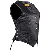 Dream Apparel Womens Black Leather Motorcycle Vest for Riding W/Concealed Carry Pockets, Biker Vest Club Vest W/Side Laces