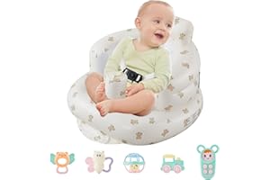 EXLIPO Inflatable Baby Floor Seat with Safety Harness Built in Air Pump Infant Back Support Sofa Portable Infant Chair for Sitting Up Anti-Fall Toddler Shower Seat for 3-36 Months with Baby Rattle