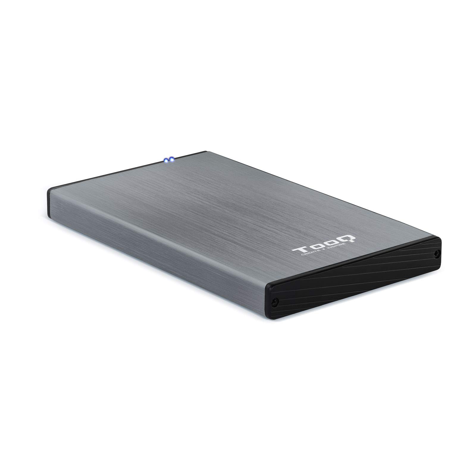 TooQ TQE-2527G – Enclosure for 2.5 inch HDDs (SATA I/II/III up to 9.5 mm high, USB 3.0), Aluminium, LED indicator, Grey 50 g.
