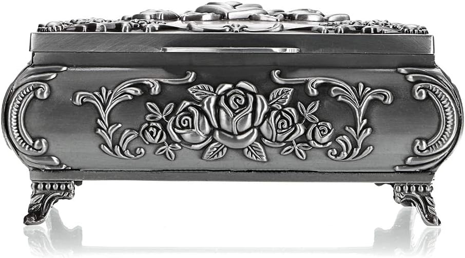 Hipiwe Vintage Metal Jewelry Box Small Trinket Jewelry Storage Box for Rings Earrings Necklace Treasure Chest Organizer Antique Jewelry Keepsake Gift Box Case for Girl Women (Medium): Home & Kitchen
