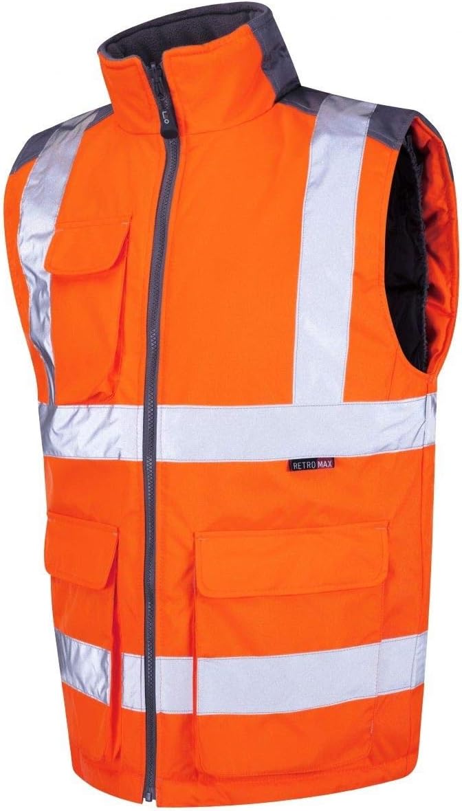 Leo Workwear Torrington BW01 Hi Vis Rail Orange GO-RT Body Warmer (XL, Orange)