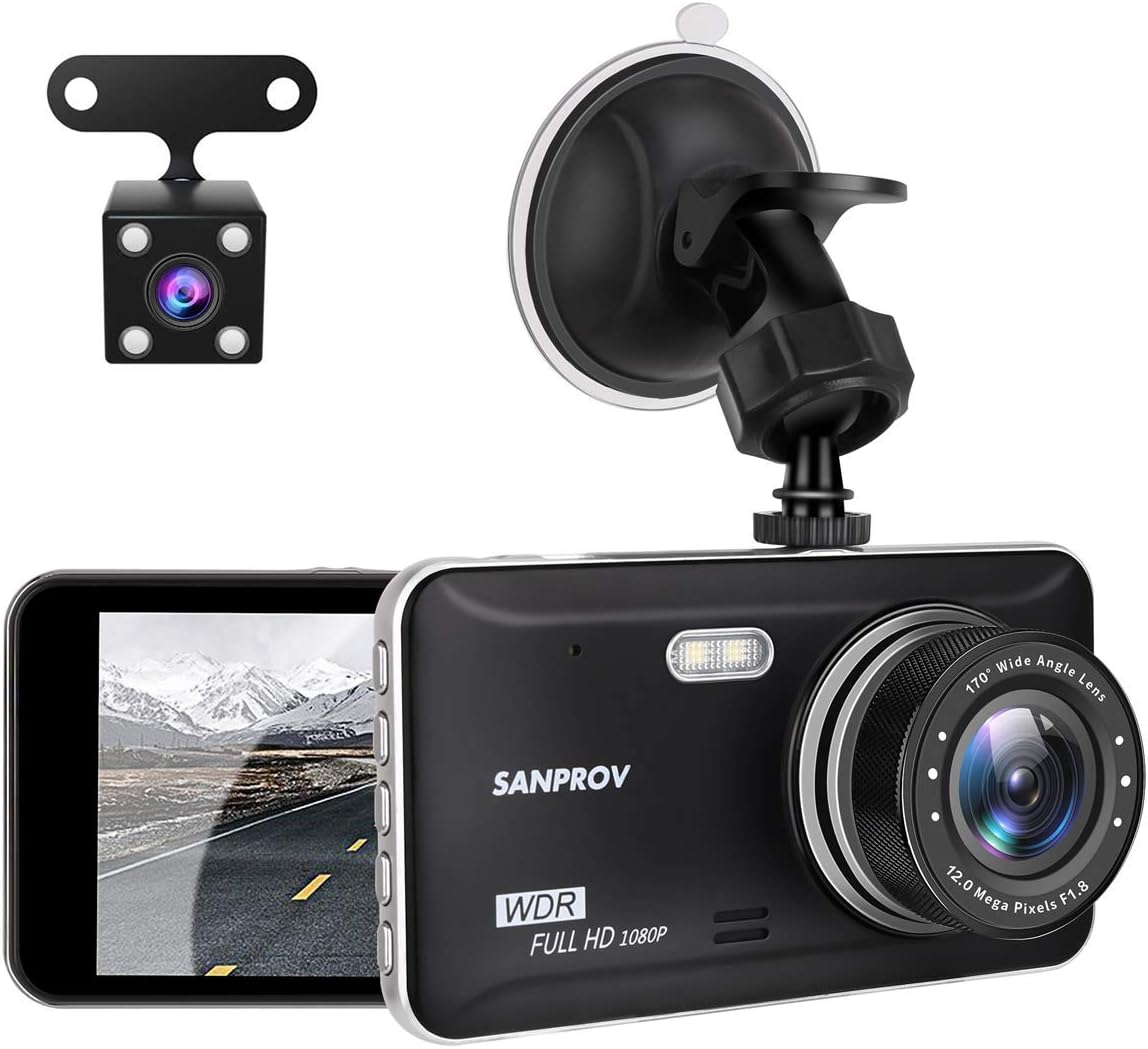 Dash Cam SANPROV Car Dash Cam Front and Rear Car Camera 1080P Full HD 4.3 inch 170° Wide Angle Dash Camera for Cars Driving Recorder with WDR Parking Monitor G-Sensor and Loop Recording