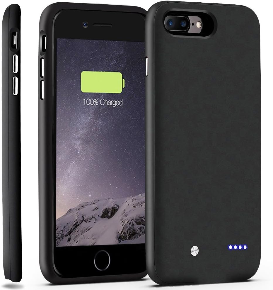 iPhone 7 Plus Battery Case,Powstar Ultra Slim iPhone 7 Plus Charger Case External Battery Backup Charging Case 4880mAh for iPhone 7 Plus Battery Pack with Lightweight(Work with Magnetic Phone Car Mount Holder) (Black)