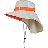 Aenmt Kids Sun Hats UPF 50+ Sun Protection Hat for Kids with Neck Flap Adjustable Large Brim Beach Fishing Hat for Age 3-12
