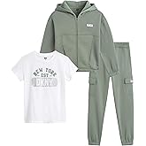 DKNY Girls Pants Set - 3 Piece Graphic Tee, Zip Up Hoodie and Jogger Sweatpants for Girls - Cute Matching Kids Sweatsuit Set
