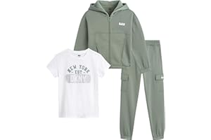 DKNY Girls Pants Set - 3 Piece Graphic Tee, Zip Up Hoodie and Jogger Sweatpants for Girls - Cute Matching Kids Sweatsuit Set