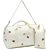 Paterr 2 Pcs Diaper Bag Tote Large Travel Diaper Tote Mommy Hospital Bag Cute Cotton Small Reusable Handbag for Mom Nurse(Bear)