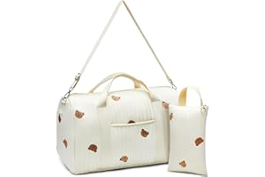 Paterr 2 Pcs Diaper Bag Tote Large Travel Diaper Tote Mommy Hospital Bag Cute Cotton Small Reusable Handbag for Mom Nurse(Bear)