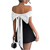SOLY HUX Women's Bow Wedding Guest Dress Off The Shoulder Short Sleeve A Line Flared Cocktail Party Mini Dresses