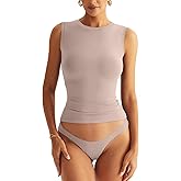 Eachyes Womens Double Lined Racerback Tank Tops Sleeveless High Neck Fitted Basic Shirts