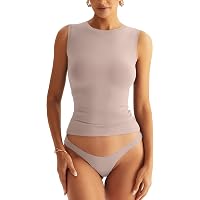 MANGOPOP Women's Tank Top - Sleeveless, Double Lined, Fitted Basic Top, Ultra Soft Stretch Fabric, Crew Neck