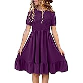 storeofbaby Girls Casual Dress Summer Puff Short Sleeve Smocked Ruffle Dresses