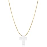 Tewiky 14K Gold Plated/Silver Plated Cross Necklace for Women Trendy Chunky Cross Pendant Necklace Toggle Clasp Paperclip Box Chain Charm Necklaces for Women Jewelry Gift Christian Religious Baptism