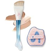 AMORTALS Fishtail Foundation Brush and Powder Puff Set - Ultra-Thin Flat Liquid Makeup Brush for Flawless Streak-Free Blending, Seamless Concealer &amp; Base Application Tool, Easy to Clean, 2pcs Set