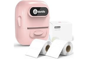 MARKLIFE Label Maker Machine with Tape Barcode Label Printer - Mini Portable Bluetooth Thermal Labeler for Address Clothing Jewelry Retail Barcode Small Business Home Office (Pink+2 Labels(W/Circle))