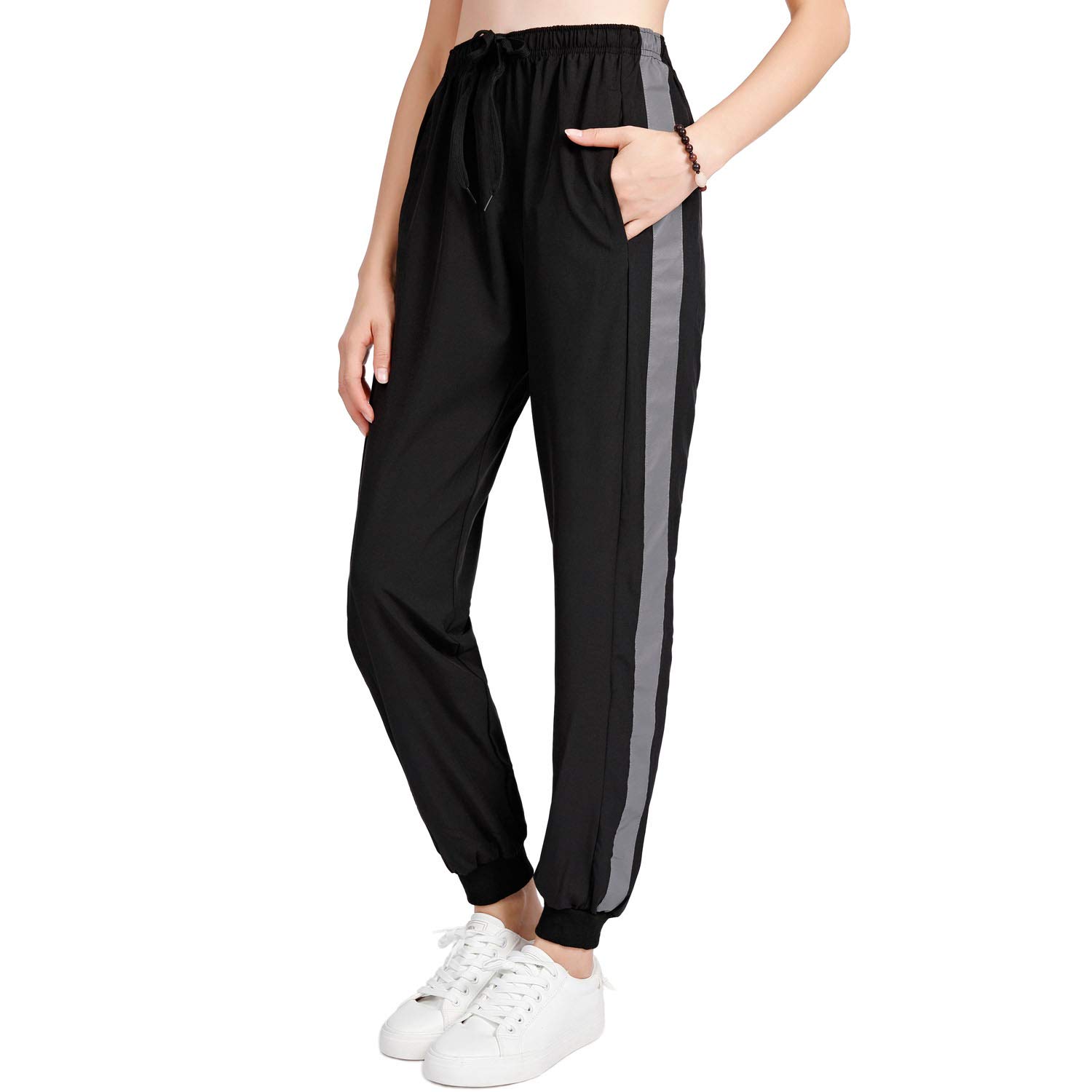 newlashua Women\'s Jogger Pants Light Weight Outdoor Workout Running Pants L Black