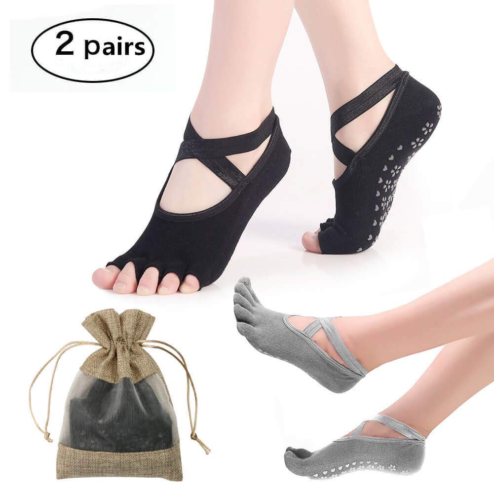 Clean Dell Yoga Socks for Women Non-Slip Grips & Straps, Ideal for Pilates, Pure Barre, Ballet, Dance, Barefoot Workout