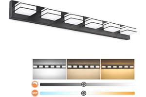 GOODATE 3 Color Temperature Dimmable Vanity Lights for Bathroom Black 6 Light Bathroom Vanity Light Fixtures Acrylic Stainless Steel Square Shade Light Fixtures for Bathroom above Mirror, ETL Certificated