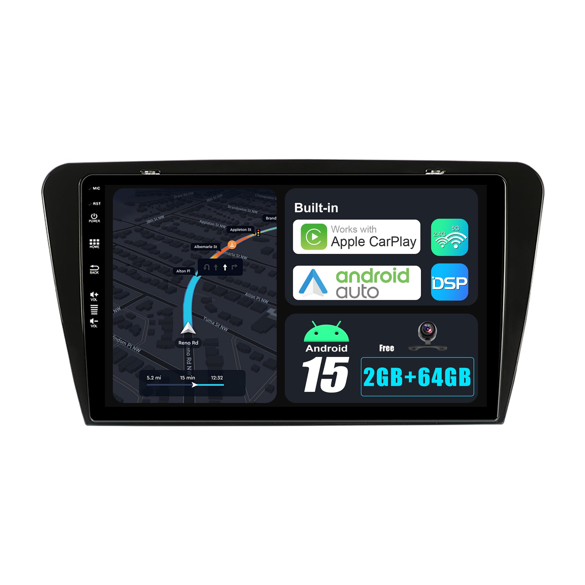 BXLIYER - Android 15 Car Stereo Fit For Skoda Octavia (2014-2018) - Wireless Carplay + Android Auto - 2G+64G - Rear Camera - IPS 10.1 Inch 2 Din - Steering Wheel WiFi 4G DAB Fast-boot BT Split-Screen