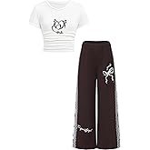 EuquixZeph Girls 2 Piece Outfits Kids Short Sleeve Ruched Crop T-Shirt Top Cargo Pants Sweatsuit Tracksuit Jogger Sets 5-12Y