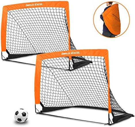 Dimples Excel Portable Soccer Goal with Fiber Glass Pole, Instant Set-Up, Easy Fold-Up, 40”x29”x30” , Set of 2