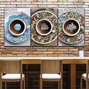 3 Panel Canvas Wall Art - Cup of Coffee on Graffiti Style Plate - Giclee Print Gallery Wrap Modern Home Art Ready to Hang - 16"x24" x 3 Panels