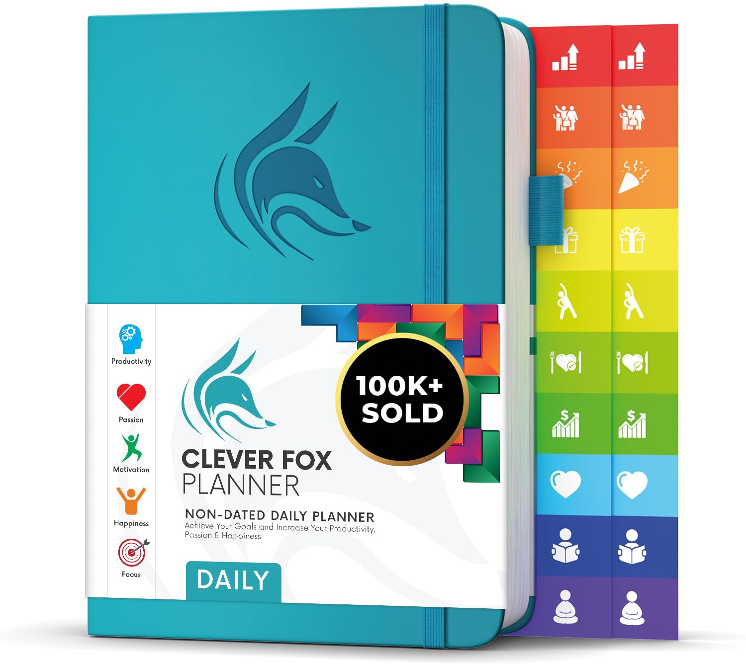 Clever Fox Daily Planner – Best Agenda & Calendar to Boost Productivity & Hit Goals – Personal Organizer – 14.5x21cm, Lasts 6 Months, Undated, Turquoise Gratitude Journal