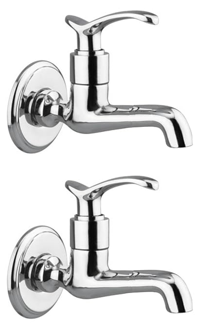 Drizzle Long Body Duck Brass Chrome Plated/Bathroom Tap/Quarter Turn Tap - Set Of 2
