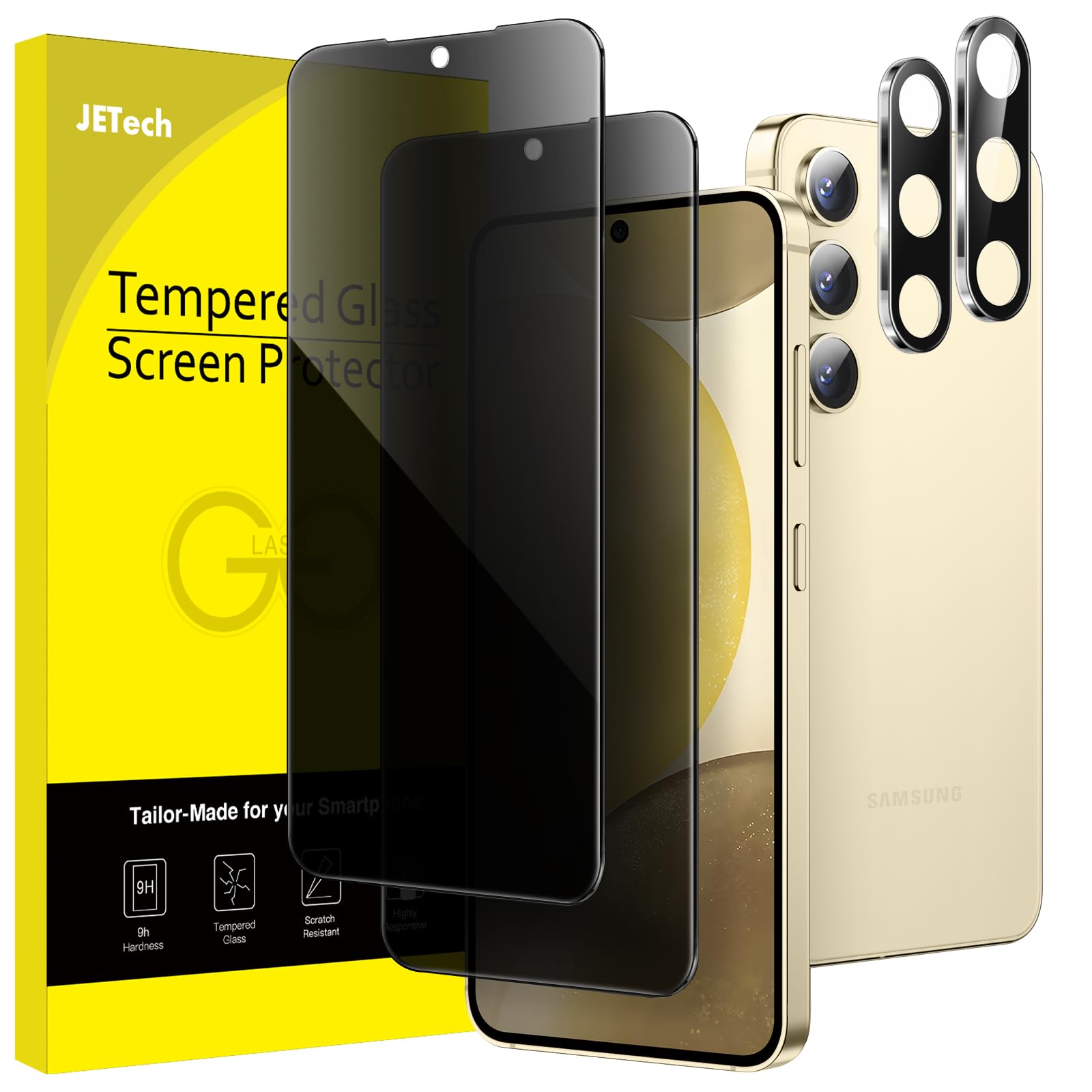 Photo 1 of JETech Privacy Screen Protector for Samsung Galaxy S24 5G 6.2-Inch with Camera Lens Protector, Anti-Spy Tempered Glass Film, Fingerprint ID Compatible, 2-Pack Each