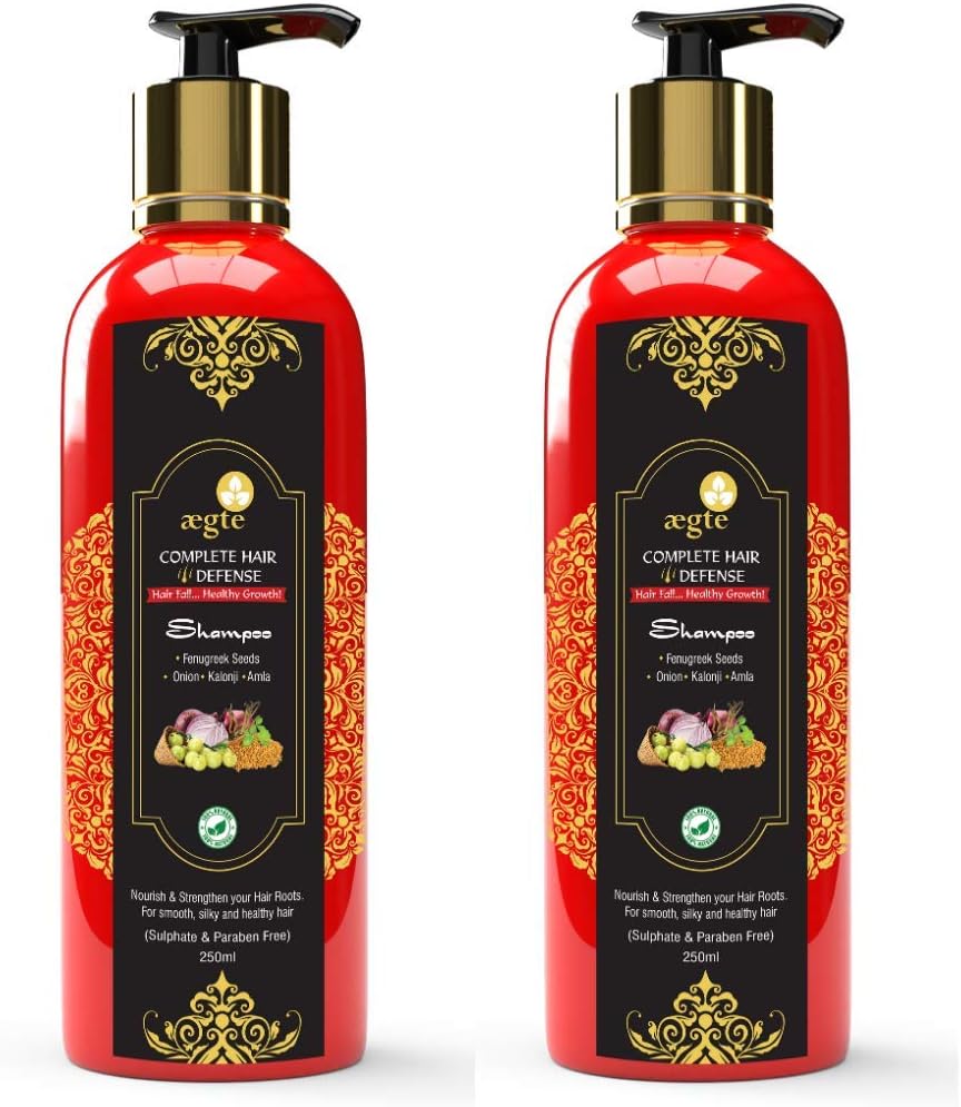 Aegte Complete Hair Defense Shampoo Combo2 – Natural Hair Care Enriched with Red Onion, Fenugreek Seeds, Kalonji & Amla for Smooth, Silky, and Healthy Hair – 250ml - Pack of 2