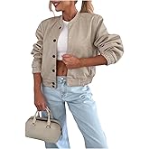 SHENHE Women's Cropped Bomber Jacket Snap Button Corduroy Varsity Jacket Outerwear