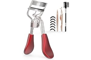 Kaasage Eyelash Curler for Lift and Curl, Professional Stainless Steel Makeup Eyelash Tool with Ergonomic Handle & 6 Replacement Pads for Long-Lasting Results