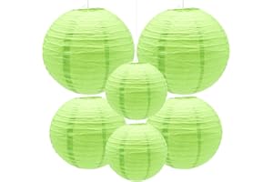 Yosawa 6 Pcs Paper Lanterns Decorative Round Paper Lantern Hanging Paper Lanterns for Party, Classroom, Wedding, Halloween,Christmas,Home Decoration （ 8”10” 12”/Green）