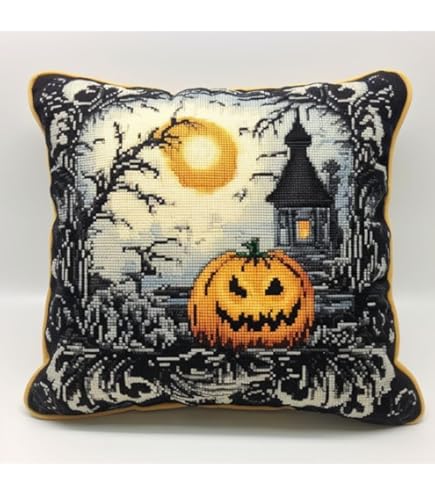 Blue Moon Skull Latch Hook Kit - DIY Pillow Making Kit 43x43cm With Preprinted Canvas