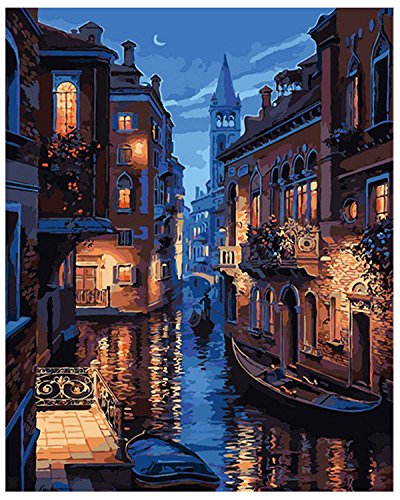 Geboor Diy Oil Painting Drawing with Brushes Paint, Paint by Number Kit for Adults Venice Evening Decoration 40x50CM