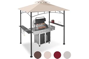 FAB BASED 5x8 Grill Gazebo Canopy for Patio, Outdoor BBQ Gazebo with Shelves, Barbeque Grill Canopy (Cream)