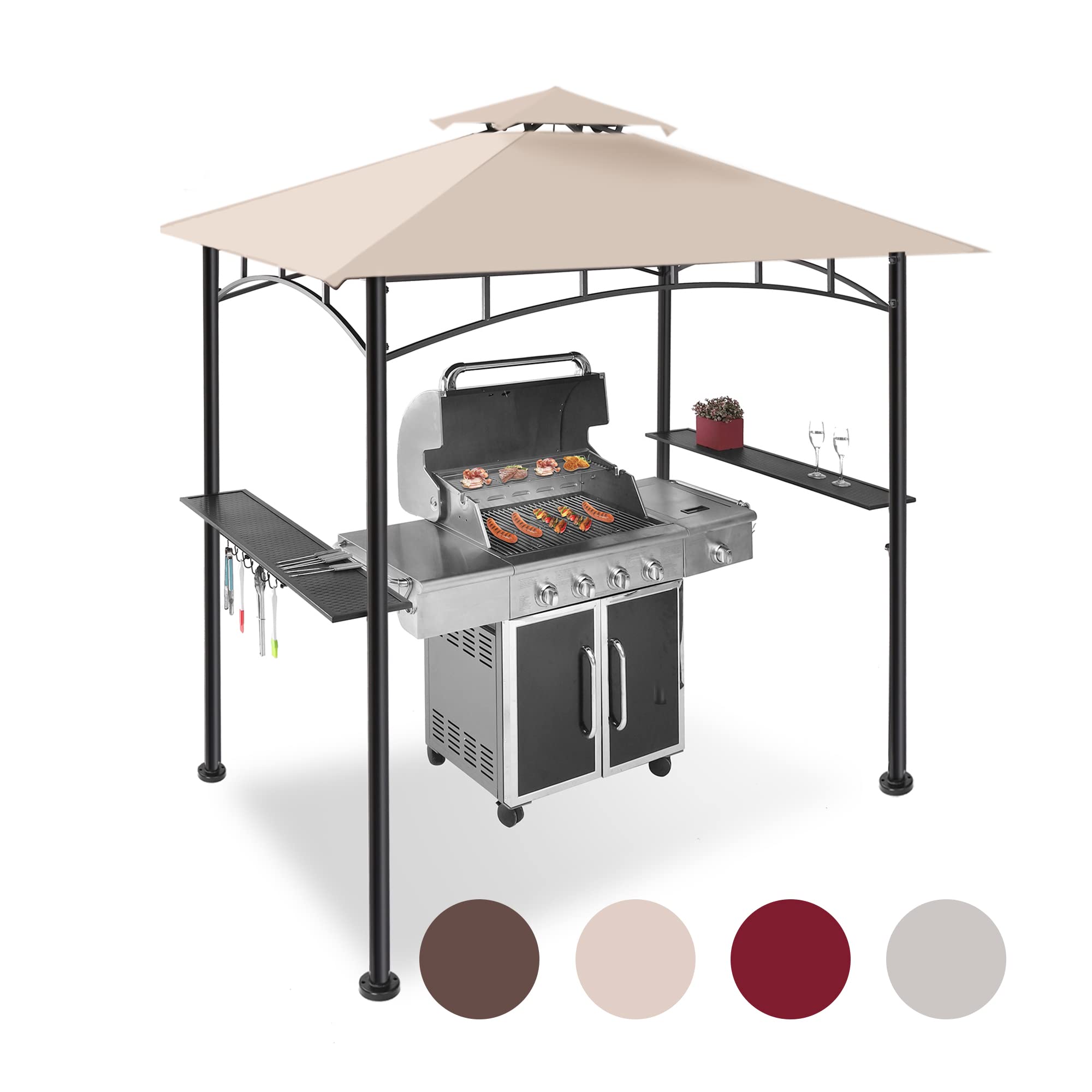 2.5x1.5m Grill Outdoor BBQ Gazebo Canopy & Side Shelves PC Roof Aluminium main image 1