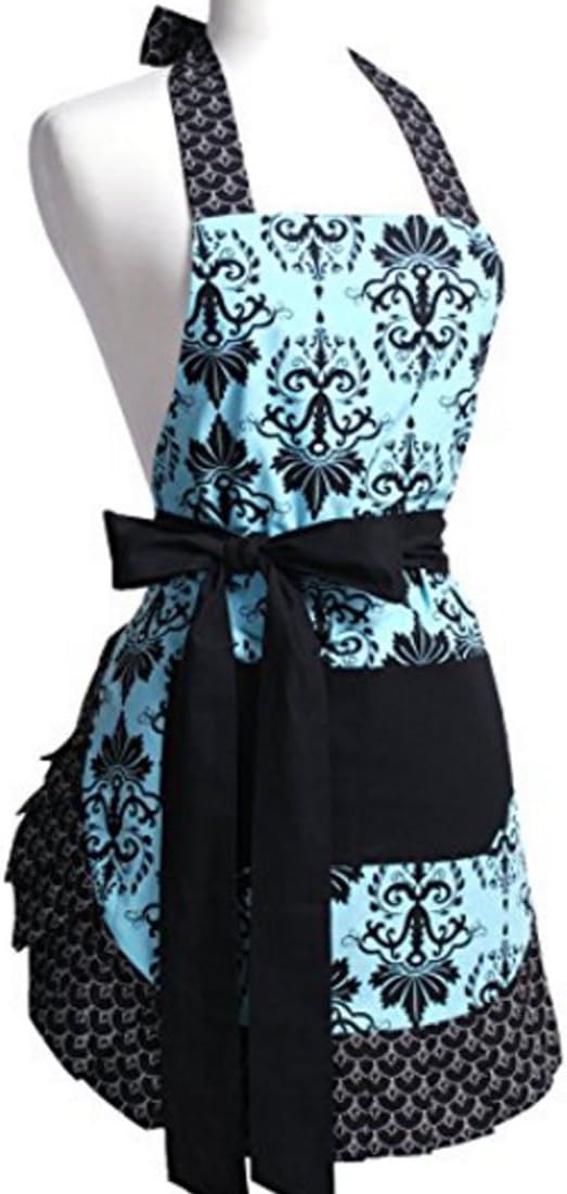 LroHan Women's Floral Apron with Pockets Vintage Ladies Adjustable Chefs Aprons for Kitchen Cooking Baking and Gardening
