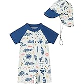 FishingDino Baby Swimsuit Boy Rash Guard Set 3M-3T, UPF 50+ Toddler Bathing Suit with Hat, Infant One Piece Swimwear