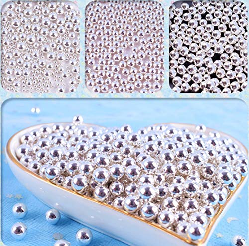 Gold Edible Candy Mini Pearls Cupcake Cake Toppers, Celebrations Candy Pearls Shaker Jar Wedding Shower Party Cake Food Decoration Supplies 4.6oz 4mm (Silver)
