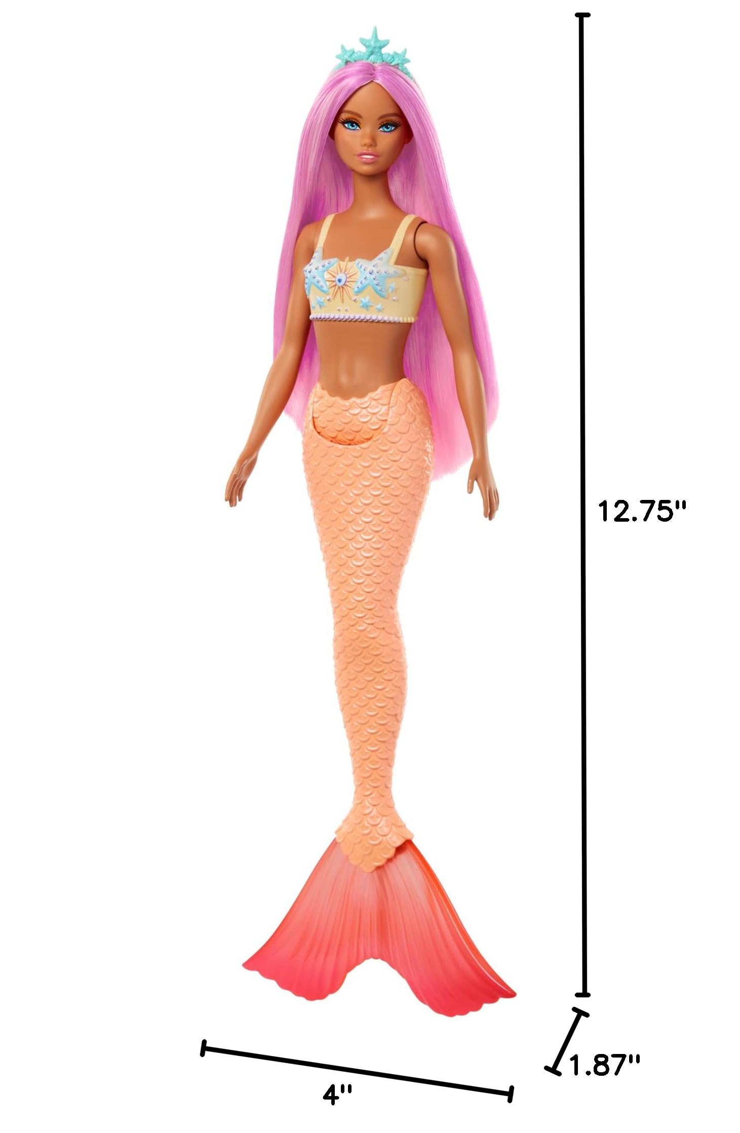 Barbie Mermaid Doll with Pink Fantasy Hair & Headband Accessory, Toy with Starfish-Inspired Bodice & Soft Orange Tail