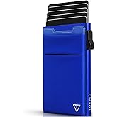 TOYFID Slim Wallet for Men - Pop Up Card Holder Wallet,Minimalist Business Wallet,Credit Card Wallet with Money Pocket,Metal Card Case Wallet,RFID Blocking,Can Hold 6 Credit Cards (Blue)