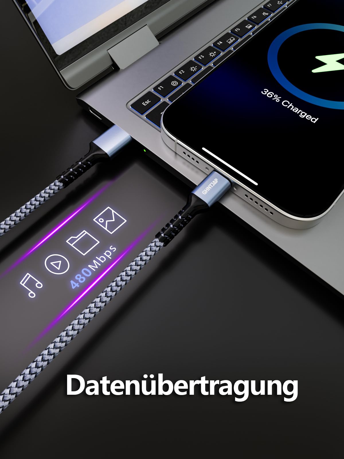 GHNTJAP USB C auf USB C Kabel 0.5M,[3 Stück] 60W USB-C Kabel PD Schnellladekabel Nylon Type C Ladekabel für iPhone 16/15,Galaxy S24 S23 S22 S21,iPad Pro,MacBook,Pixel 3