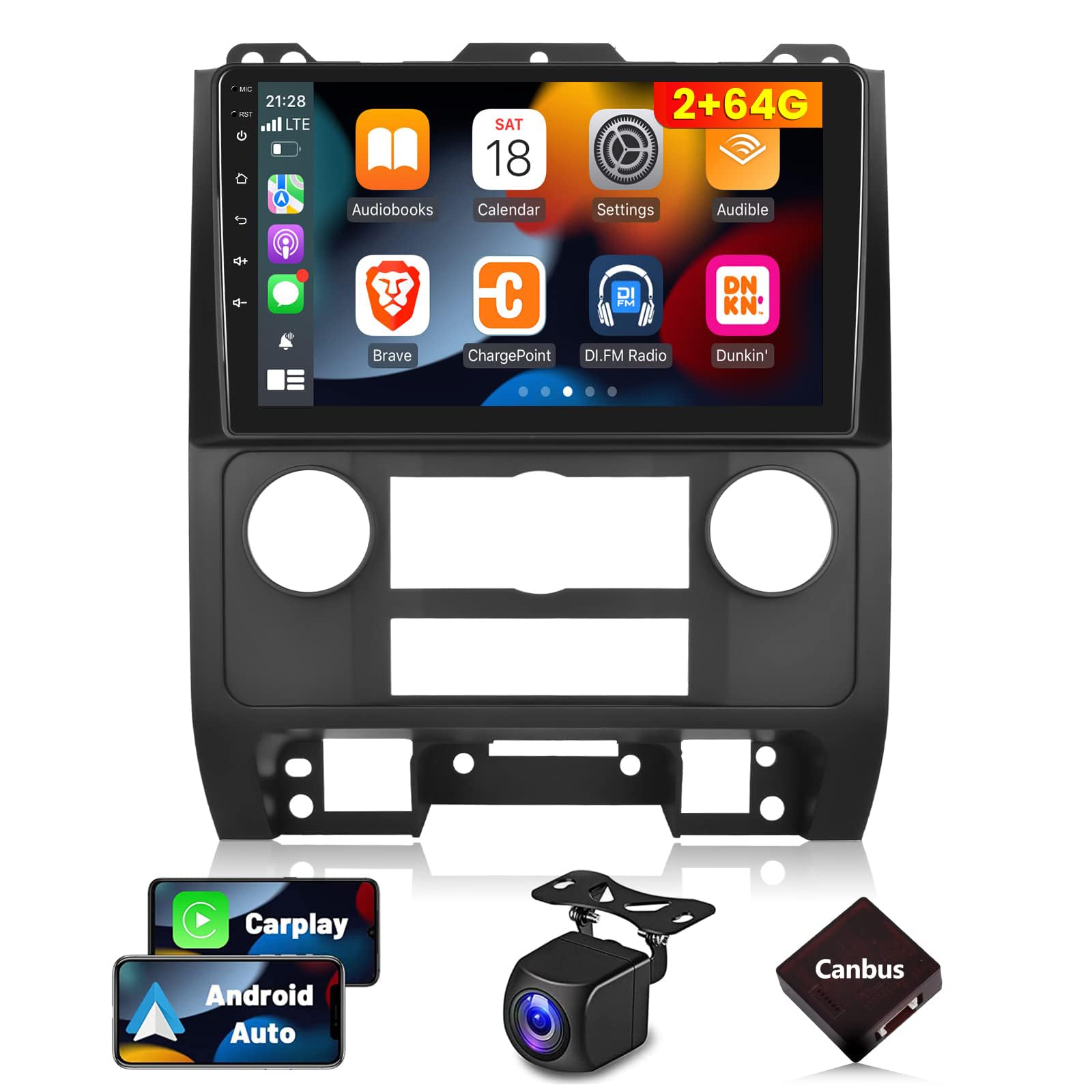 View 1 of [2+64GB] Car Radio for Ford Escape Kuga Mazda Tribute 2007-2012, 9 inches Android 13 Touch Screen Stereo, Carplay/Android Auto/Hi-Fi/1080P/Bluetooth + AHD Backup Camera