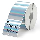 500 Pcs 2'' x 2'' Holographic Silver Thermal Label Stickers Square Thermal Printer Stickers Thermal Sticker Paper Self Adhesive Waterproof Labels for Name Price Tag Address Logo Design M221 PM-246S