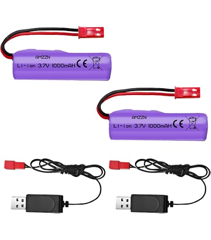 Pack 5 Baterías LiPo 3.7V 2000mAh + Cargador 5en1 - JST-2P, Para Coches RC Huina