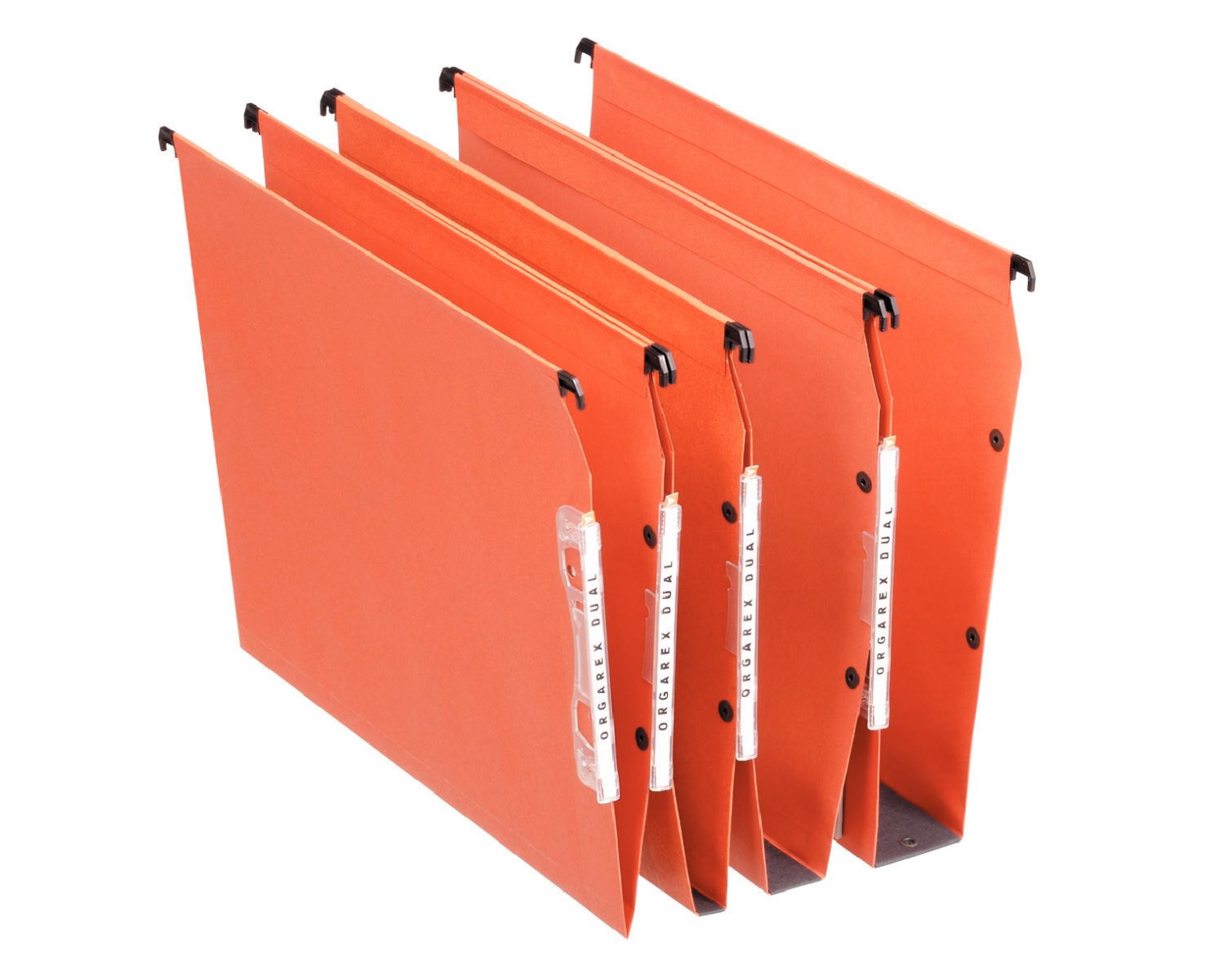 Esselte Orgarex A4 Lateral Suspension Files, 25 Pack, Orange, Recycled Card, V-Base, Integrated Side Labels